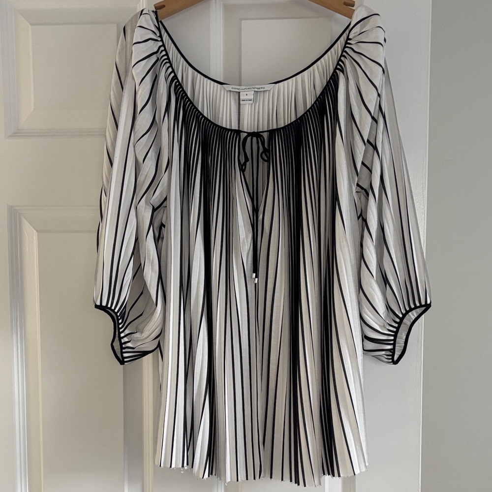 Diane Von Furstenberg Black and White Striped Blouse